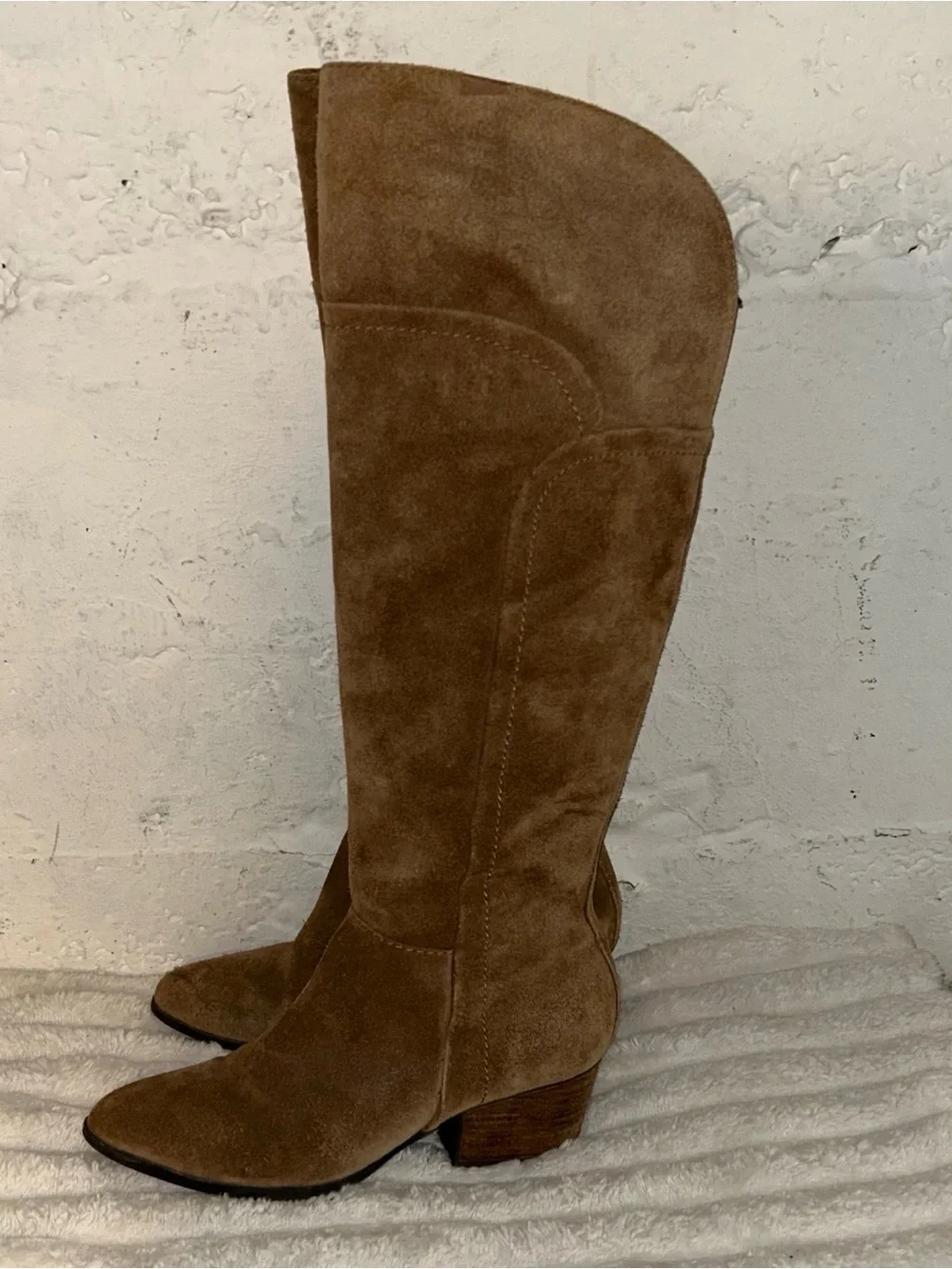 Brown Suede Tall Western Boots Crown Vintage 6 Knee High Riding Boho Cowgirl